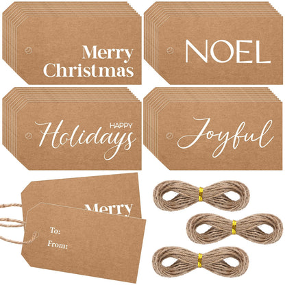 Christmas Gift Tags with Ribbon, 100 Pack, Blue and Silver