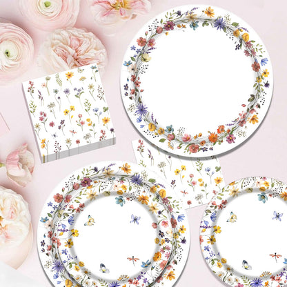 Blue and White Floral Paper Plates and Napkins, Serves 20