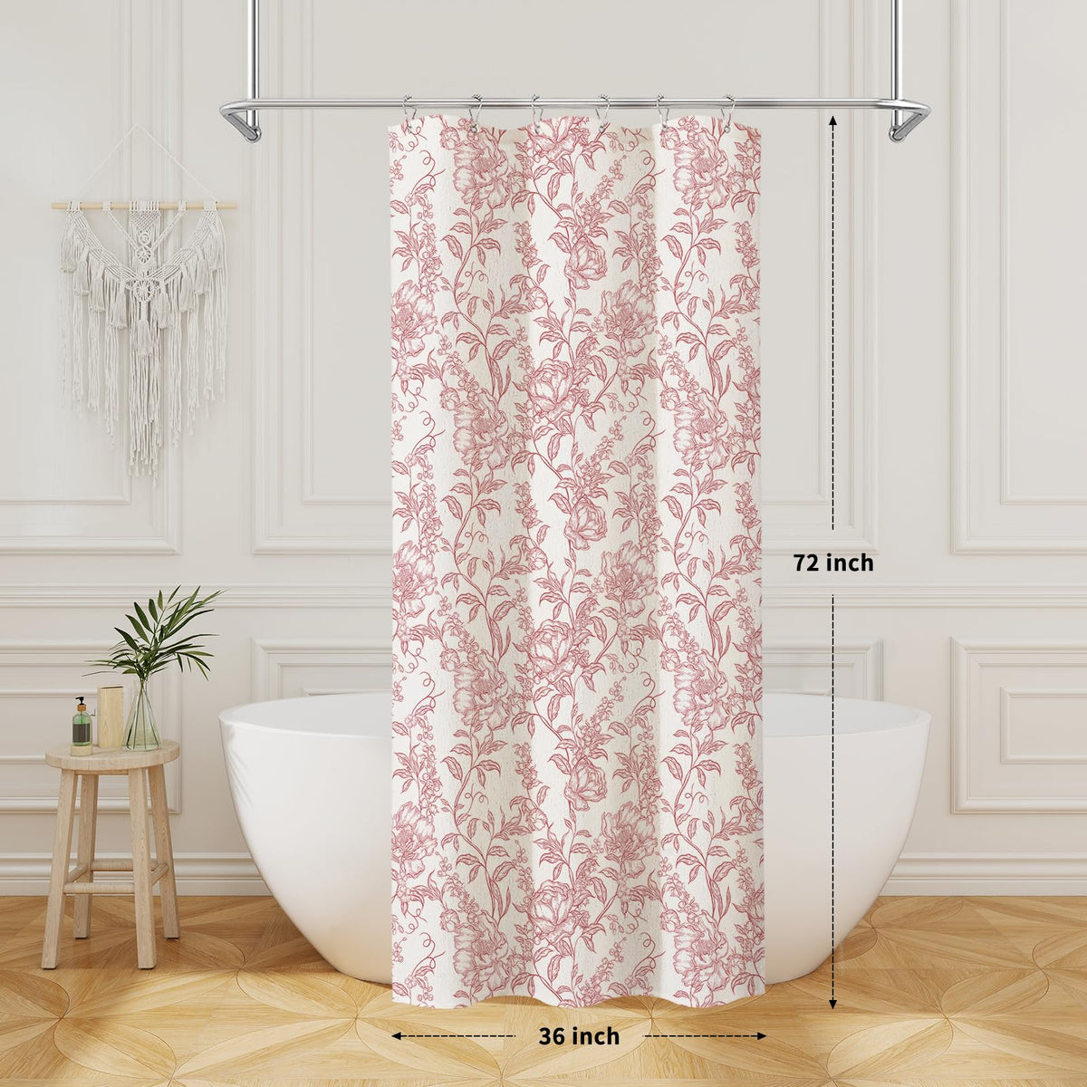 Blue Floral Linen Blend Shower Curtain