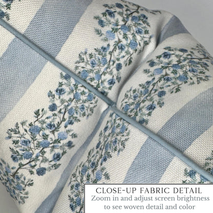 Camille Blue Floral Block Print Pillow Cover