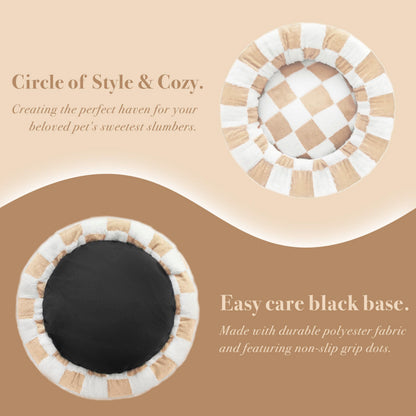 Blue Checkered Round Dog Bed
