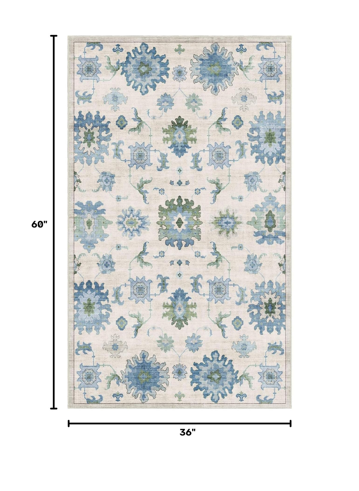 Washable Area Rug, Delft Blue Vintage Floral