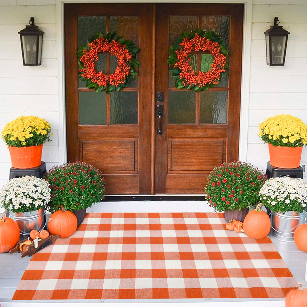 Blue Buffalo Plaid Outdoor Rug, 27.5x43