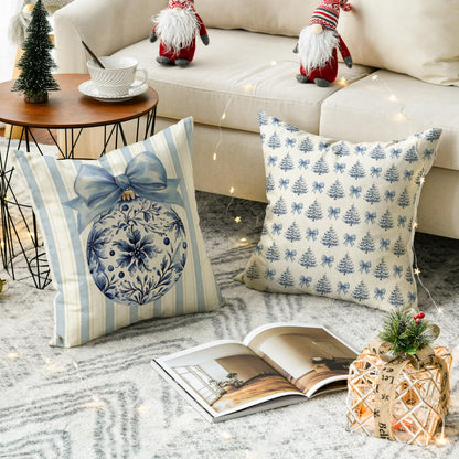 Blue Stripe Christmas Pillow Covers, Set of 4