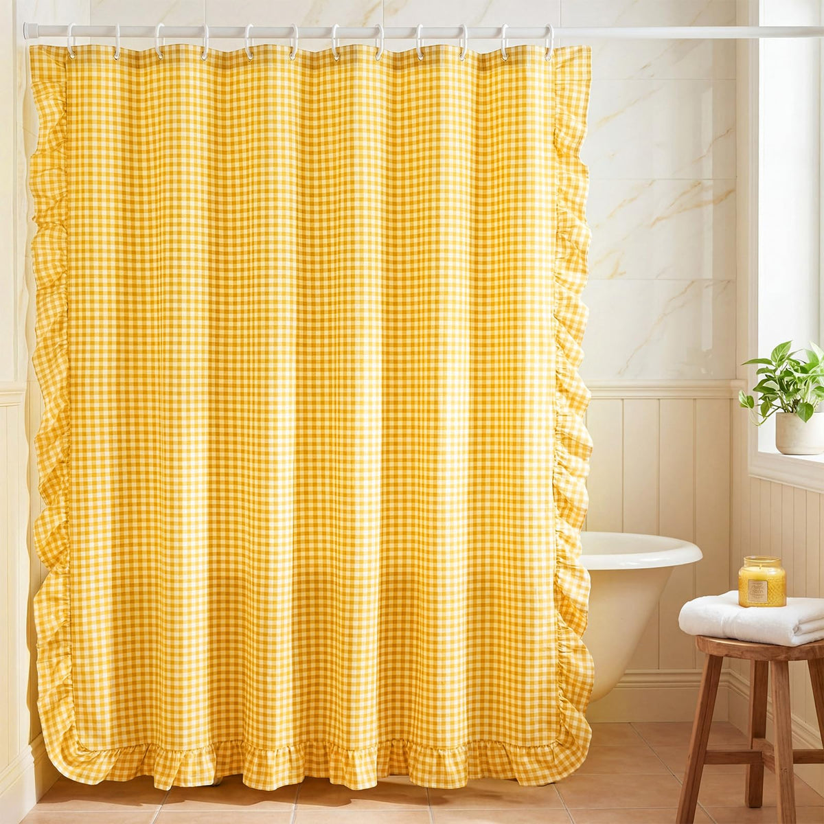 Ruffled Gingham Shower Curtain, 72 x 72