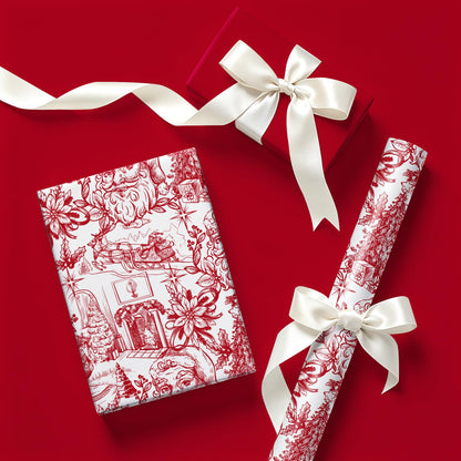 Reversible Toile Christmas Wrapping Paper