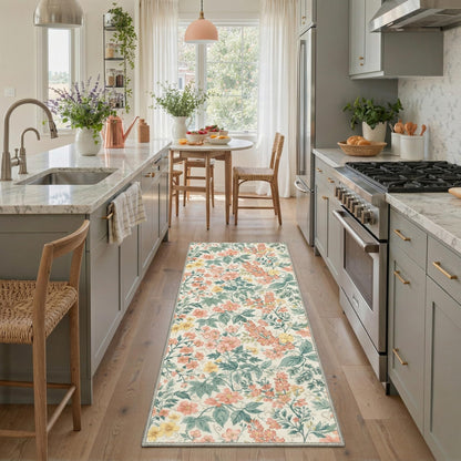 Bavni Dusty Blue Floral Washable Rug