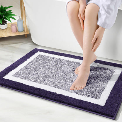 Navy and White Microfiber Bath Rug, 36 x 24