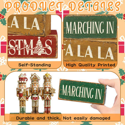Blue and White Christmas Wood Block Signs, Set of 4