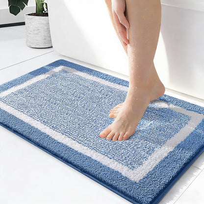 Navy and White Microfiber Bath Rug, 36 x 24