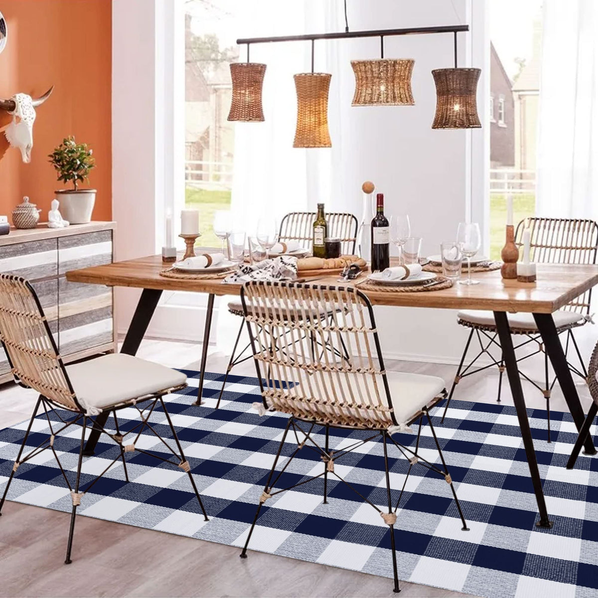 SEEKSEE Blue Buffalo Plaid Porch Rug, 27.5x43