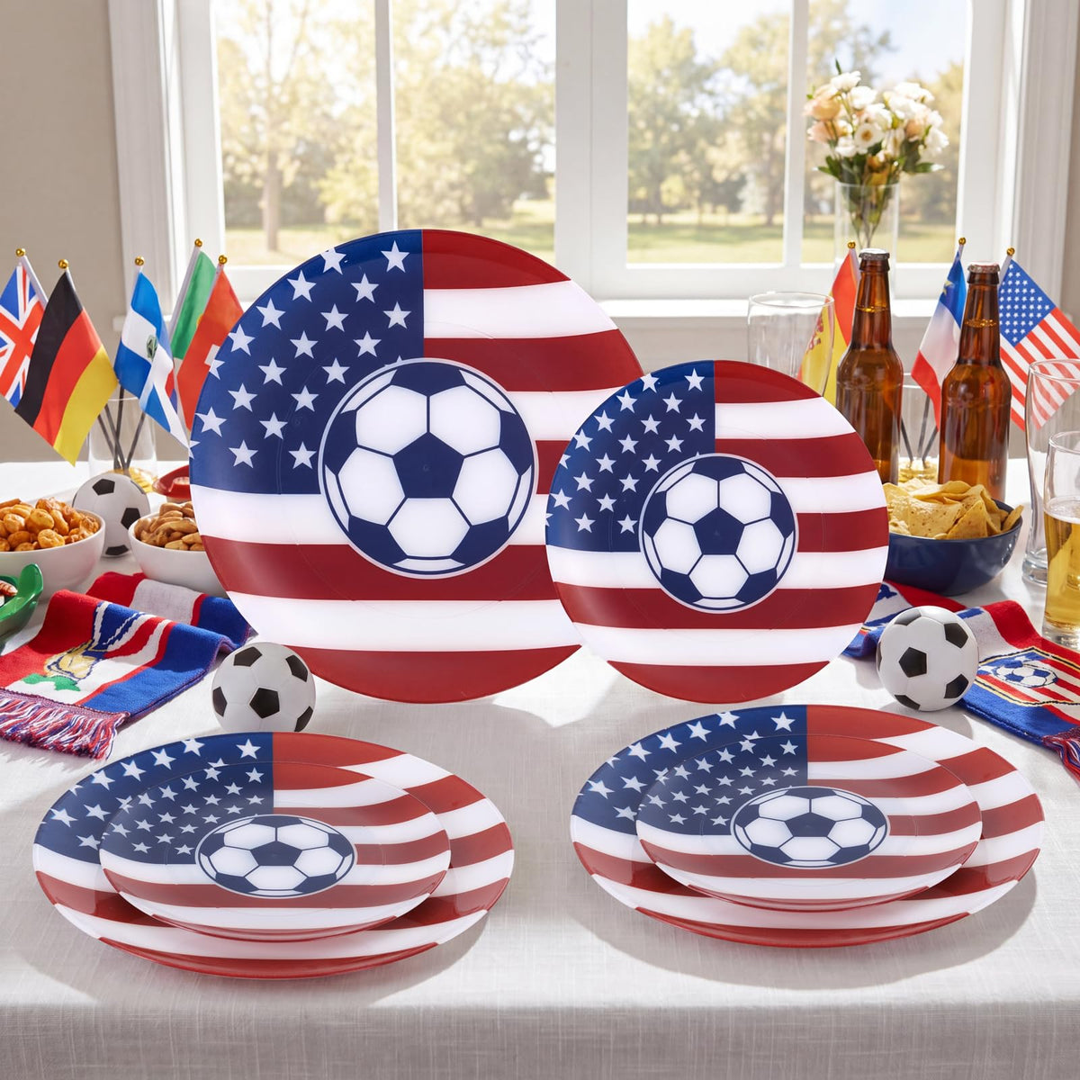 Blue Floral Plastic Plates, 60 Pieces