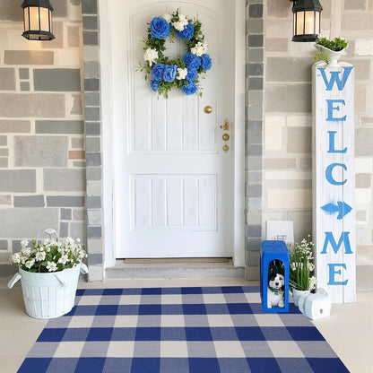 Blue Buffalo Plaid Outdoor Rug, 27.5x43