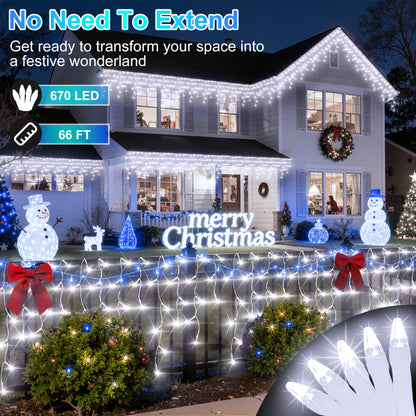 Blue and Cool White Icicle Lights, 164 ft