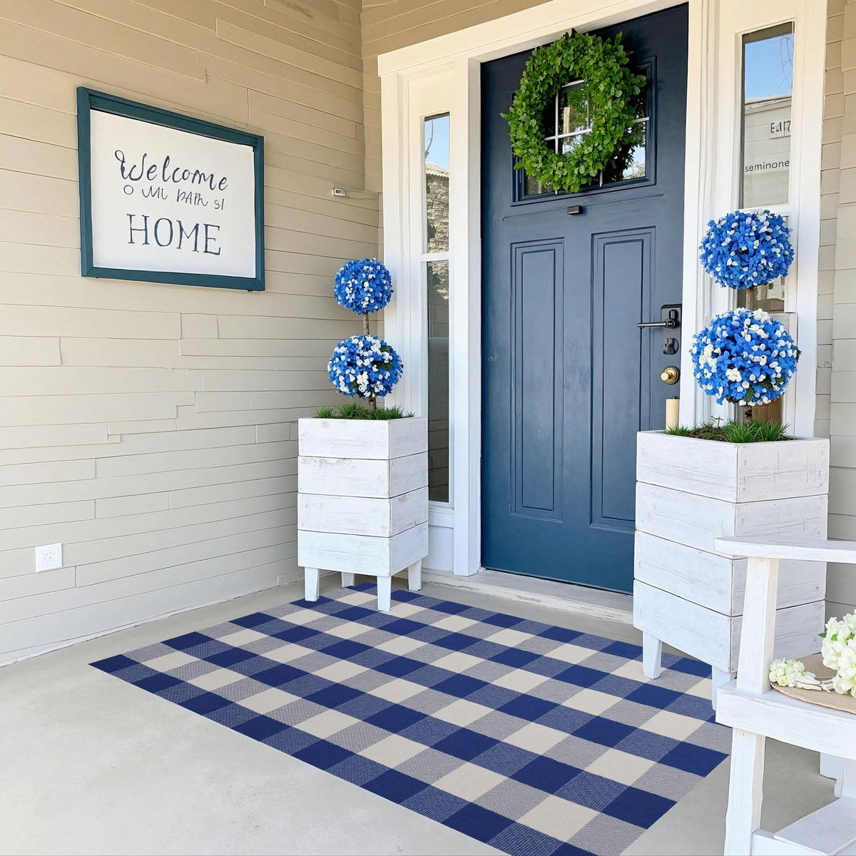 Blue Buffalo Plaid Outdoor Rug, 27.5x43