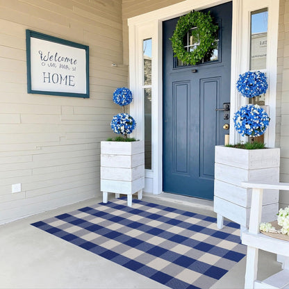 Blue Buffalo Plaid Outdoor Rug, 27.5x43