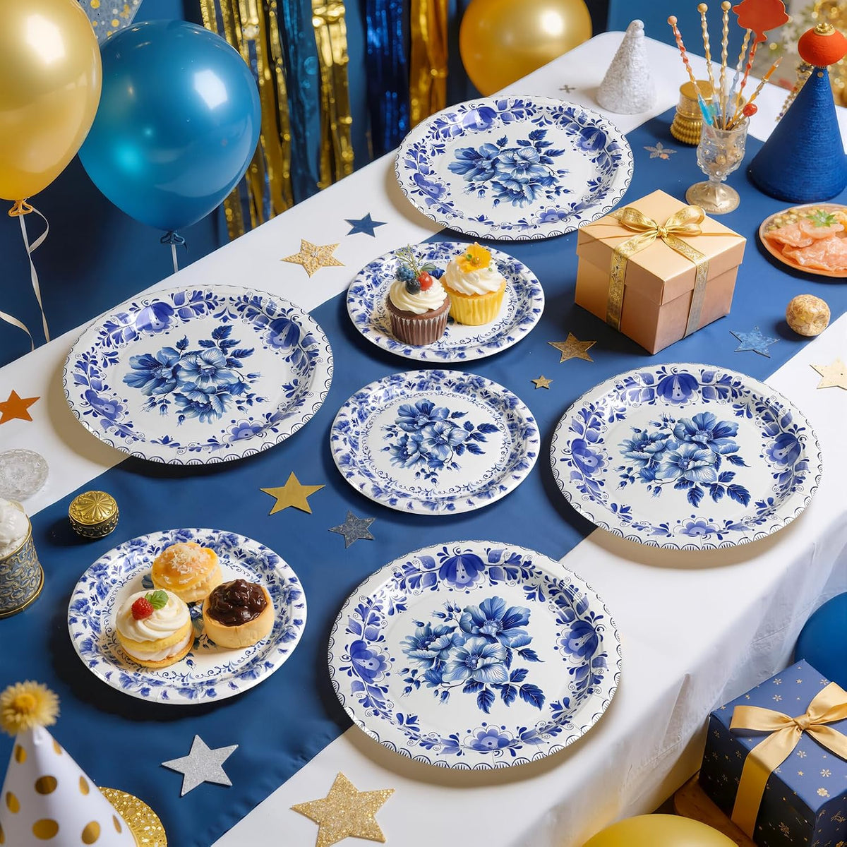Blue and White Chinoiserie Plates and Napkins for 25