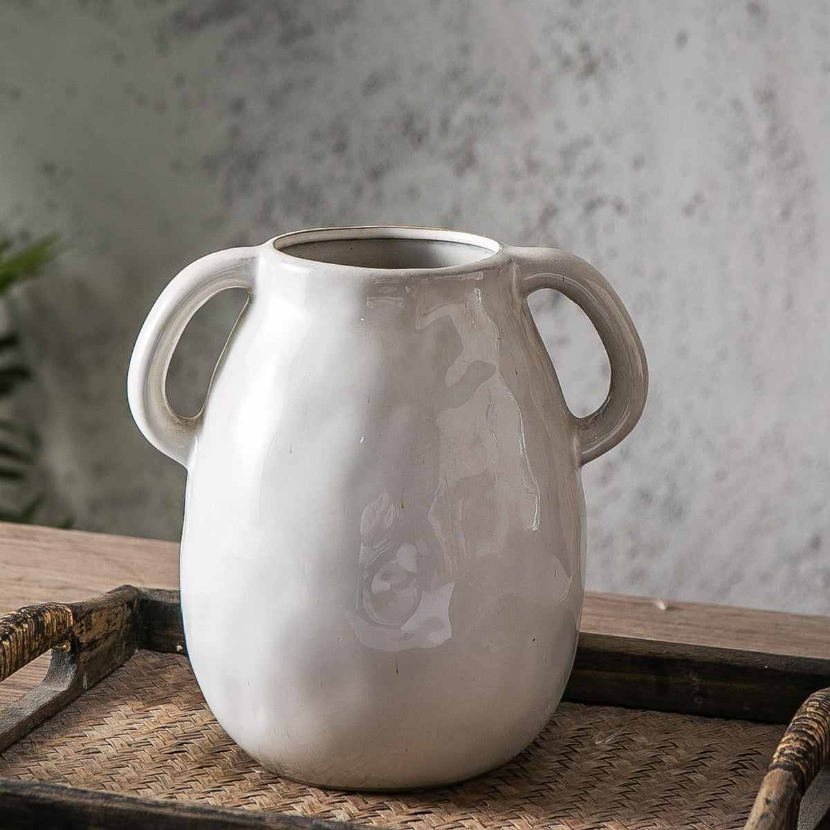 Blue Ceramic Vase with Two Handles