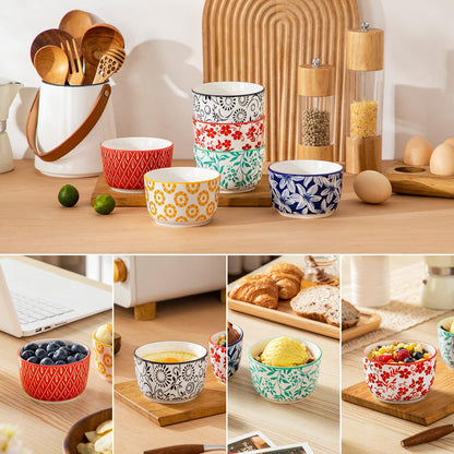 Floral Ceramic Ramekins, Set of 6