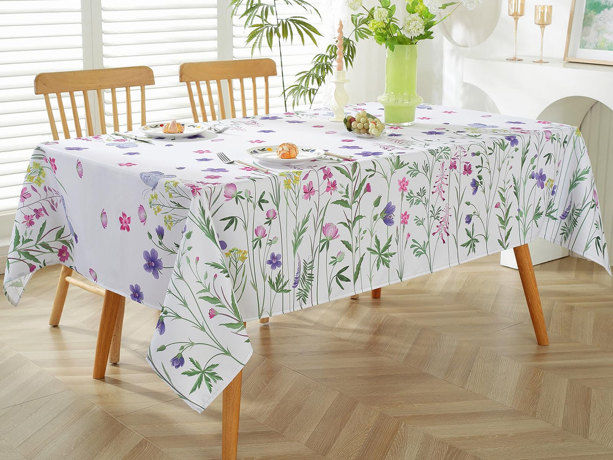 Blue and White Floral Tablecloth, Rectangle