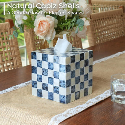 Navy Capiz Square Tissue Box Cover