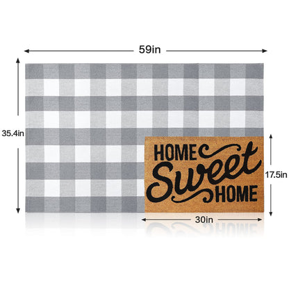 MUBIN Blue White Plaid Cotton Rug, 27.5x43