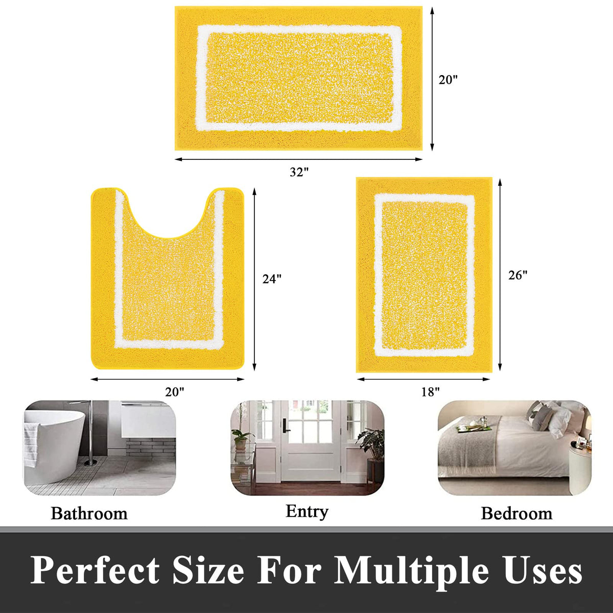 Shaggy Microfiber Bath Rug Set, 3 Piece
