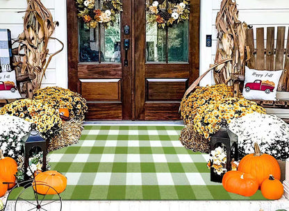 Light Blue Buffalo Plaid Cotton Door Mat, 24x35