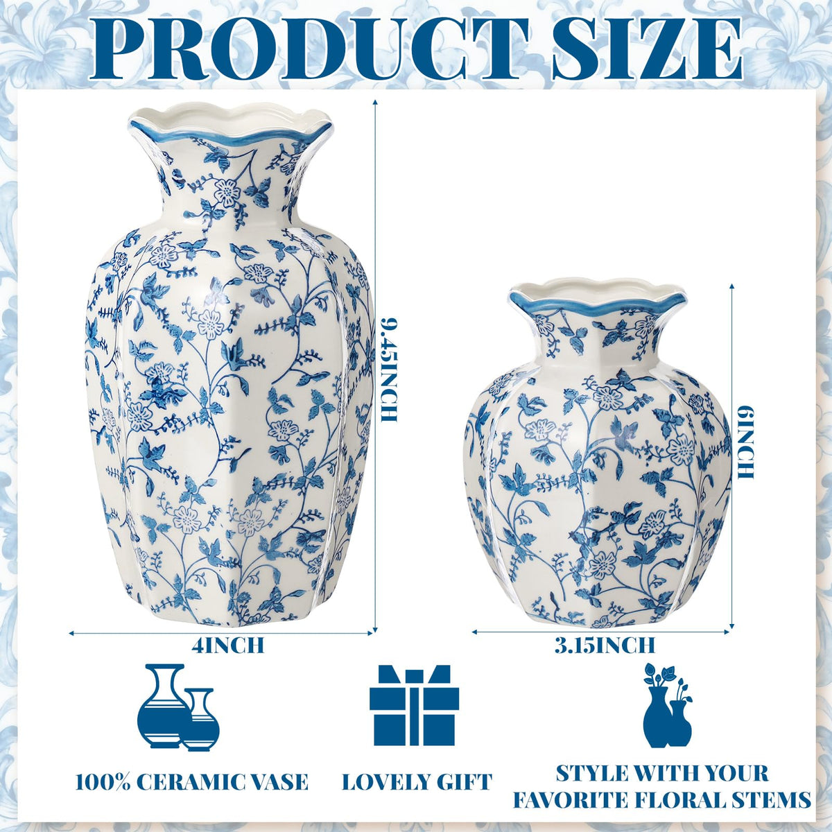 Set of 2 Blue and White Chinoiserie Vases
