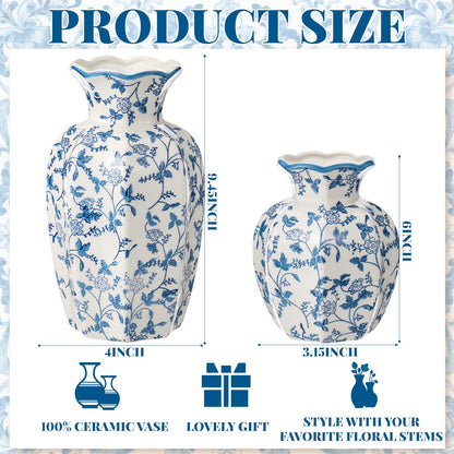 Set of 2 Blue and White Chinoiserie Vases