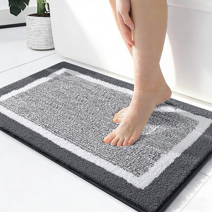 Navy and White Microfiber Bath Rug, 36 x 24