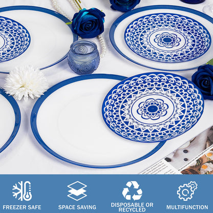 Blue Floral Plastic Plates, 60 Pieces