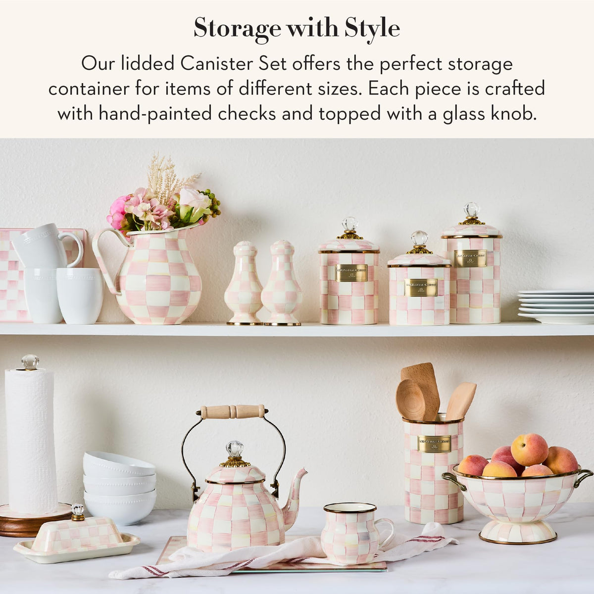 MacKenzie-Childs Enamel Canister Set, Royal Check