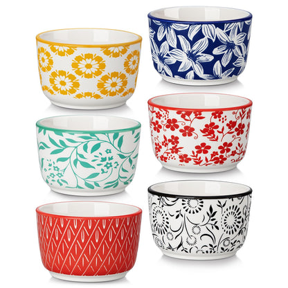 Floral Ceramic Ramekins, Set of 6