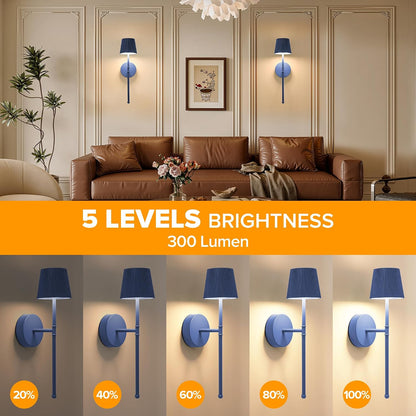Blue Cordless Rechargeable Wall Sconces, Set of 2