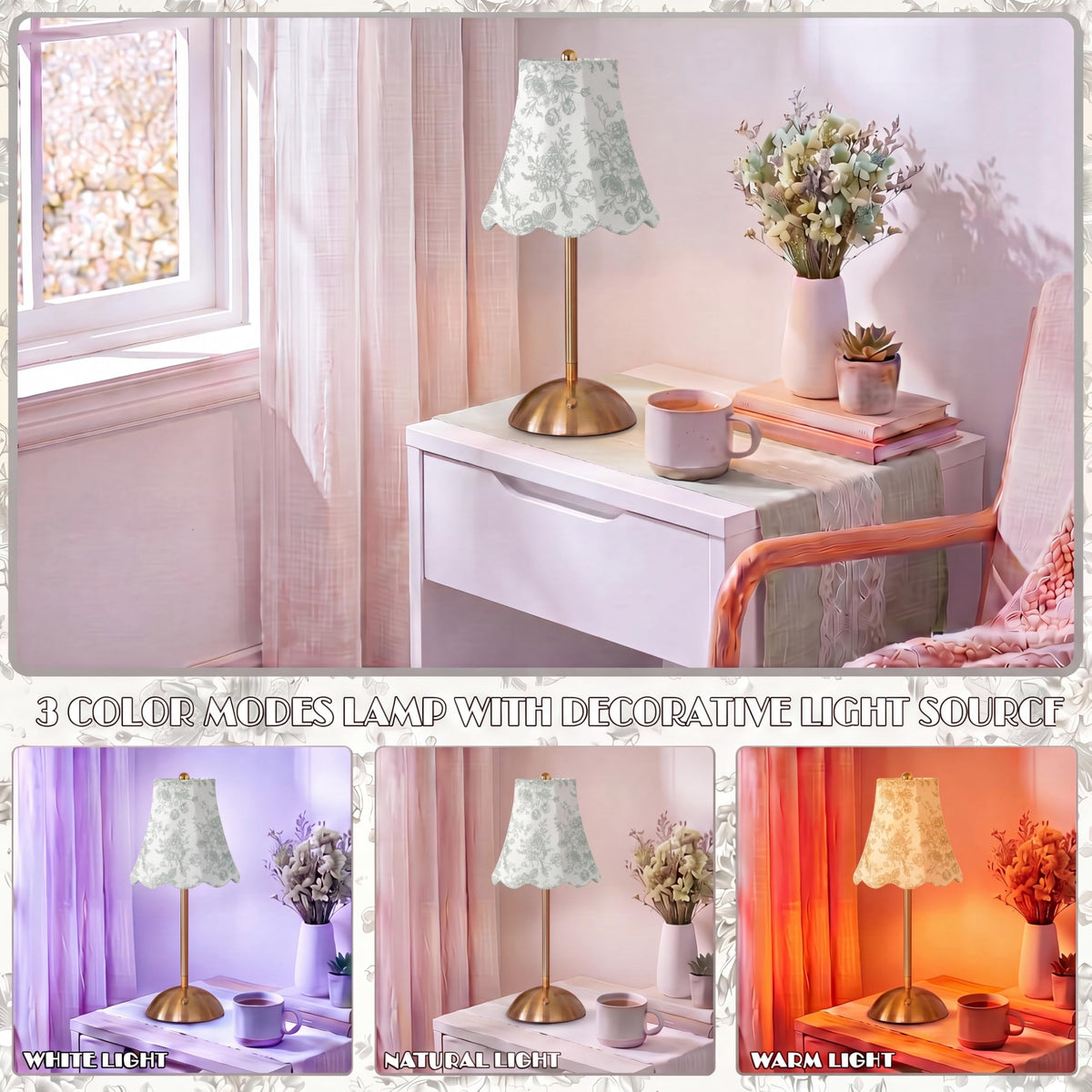 Blue Floral Cordless Table Lamp
