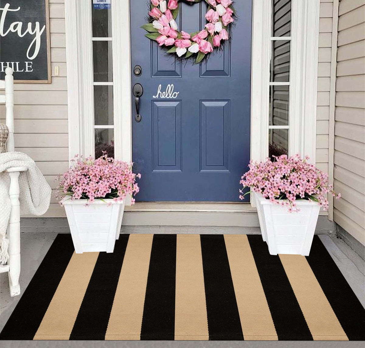 Light Blue Buffalo Plaid Cotton Door Mat, 24x35