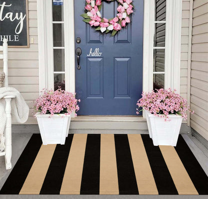Light Blue Buffalo Plaid Cotton Door Mat, 24x35