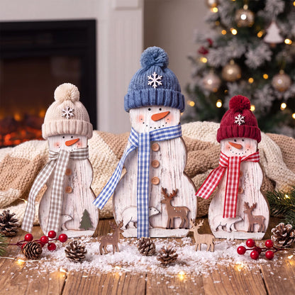 Chinoiserie Wooden Snowmen, Set of 3