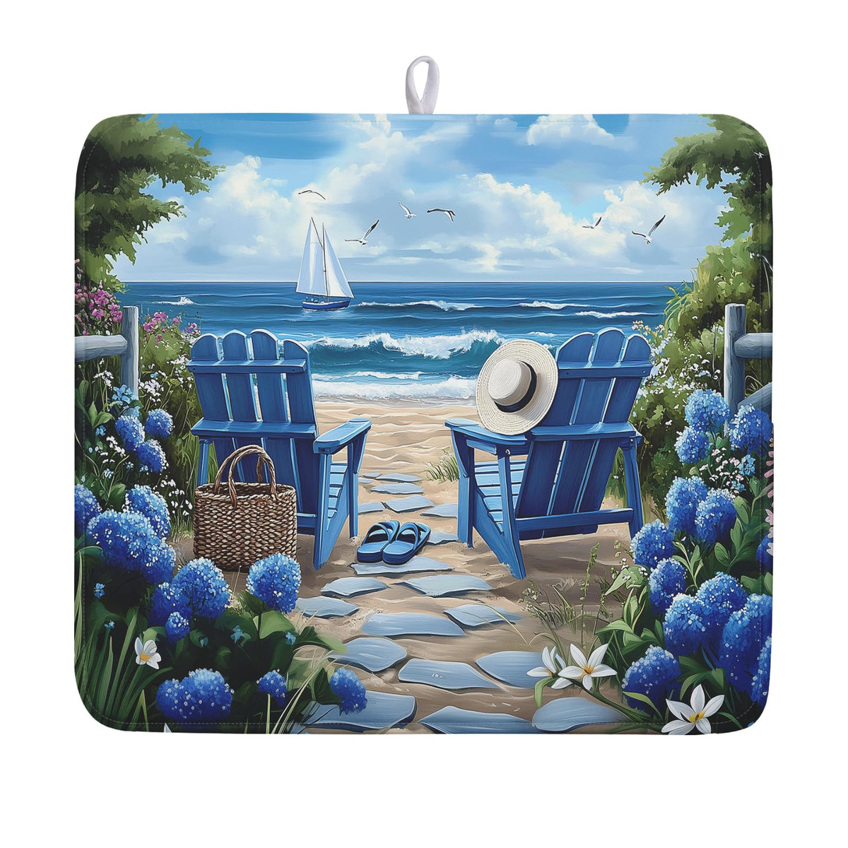 Blue Chinoiserie Floral Dish Drying Mat