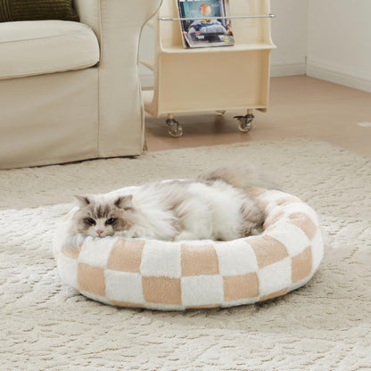 Blue Checkered Round Dog Bed