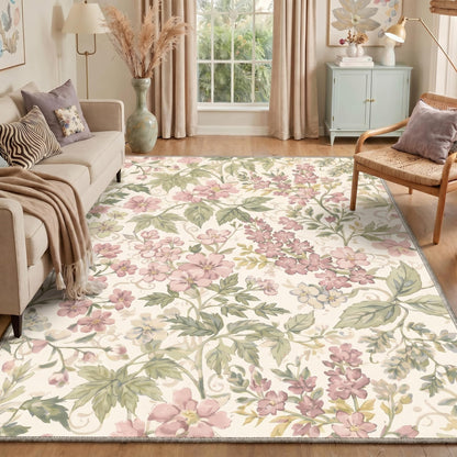 Bavni Dusty Blue Floral Washable Rug