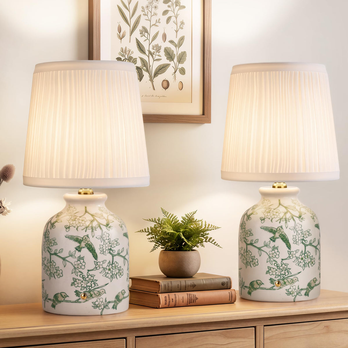 Blue and White Ceramic Cordless Lamps, Set of 2