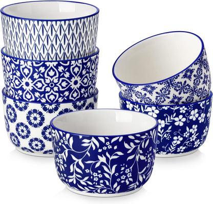 Floral Ceramic Ramekins, Set of 6