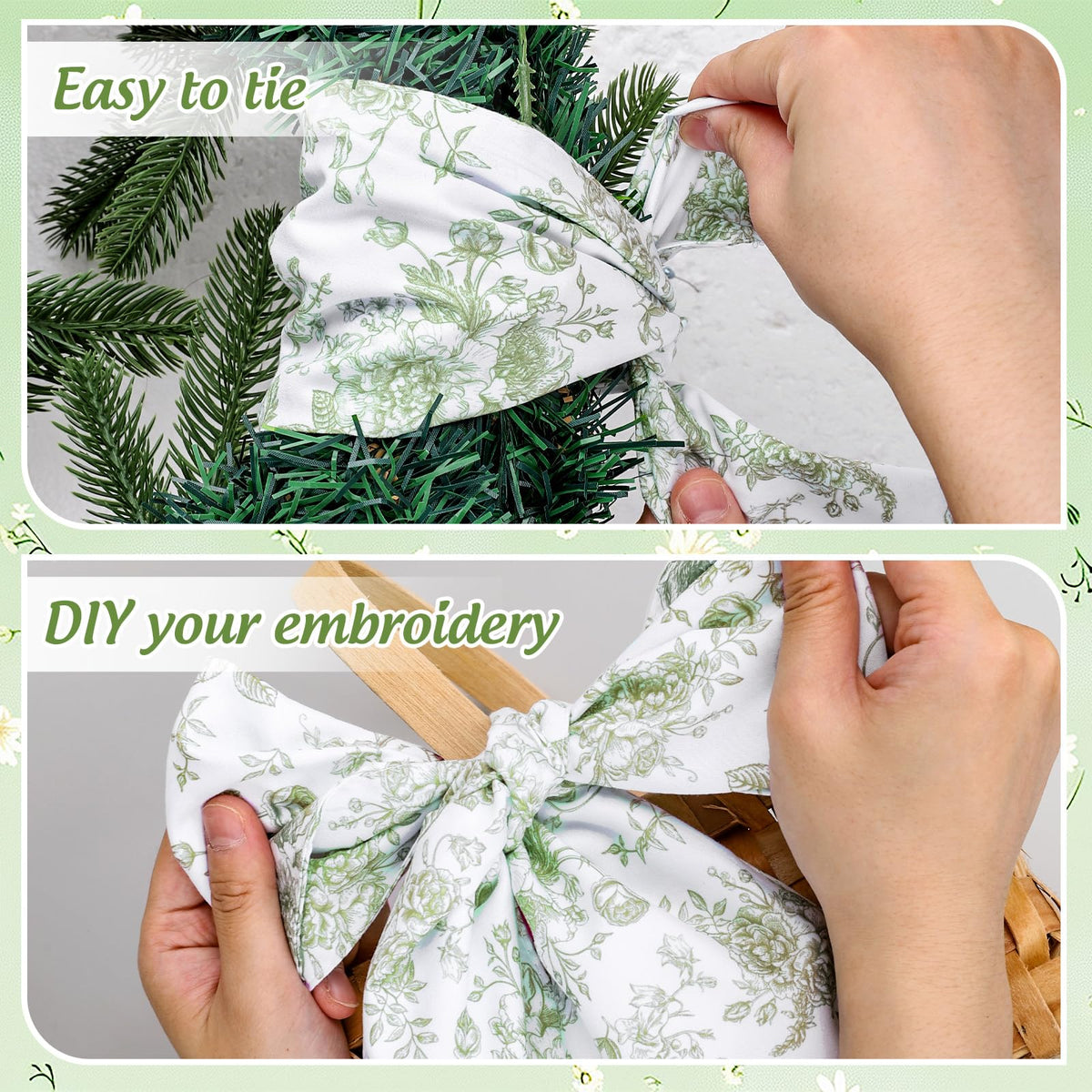 Blue Chinoiserie Floral Wreath Sash, Set of 2