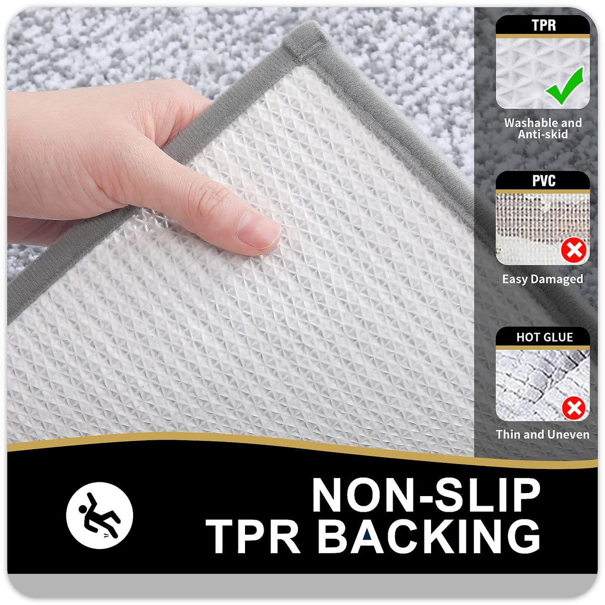 Navy and White Microfiber Bath Rug, 36 x 24