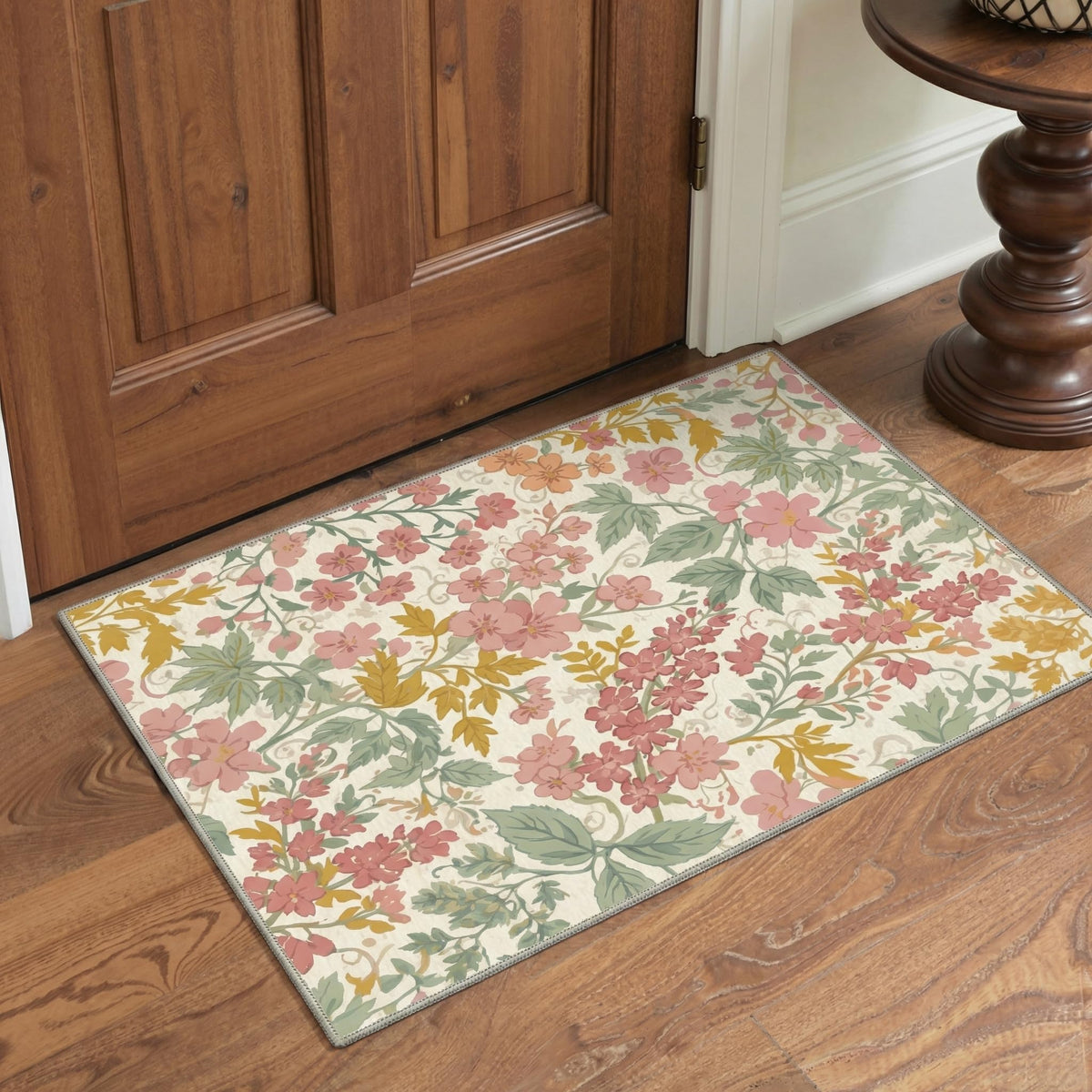 Bavni Dusty Blue Floral Washable Rug