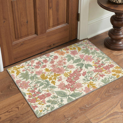 Bavni Dusty Blue Floral Washable Rug