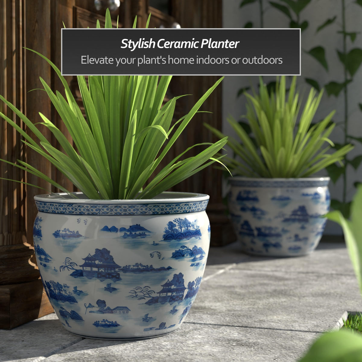 Ladies Blue and White Porcelain Fishbowl Planter
