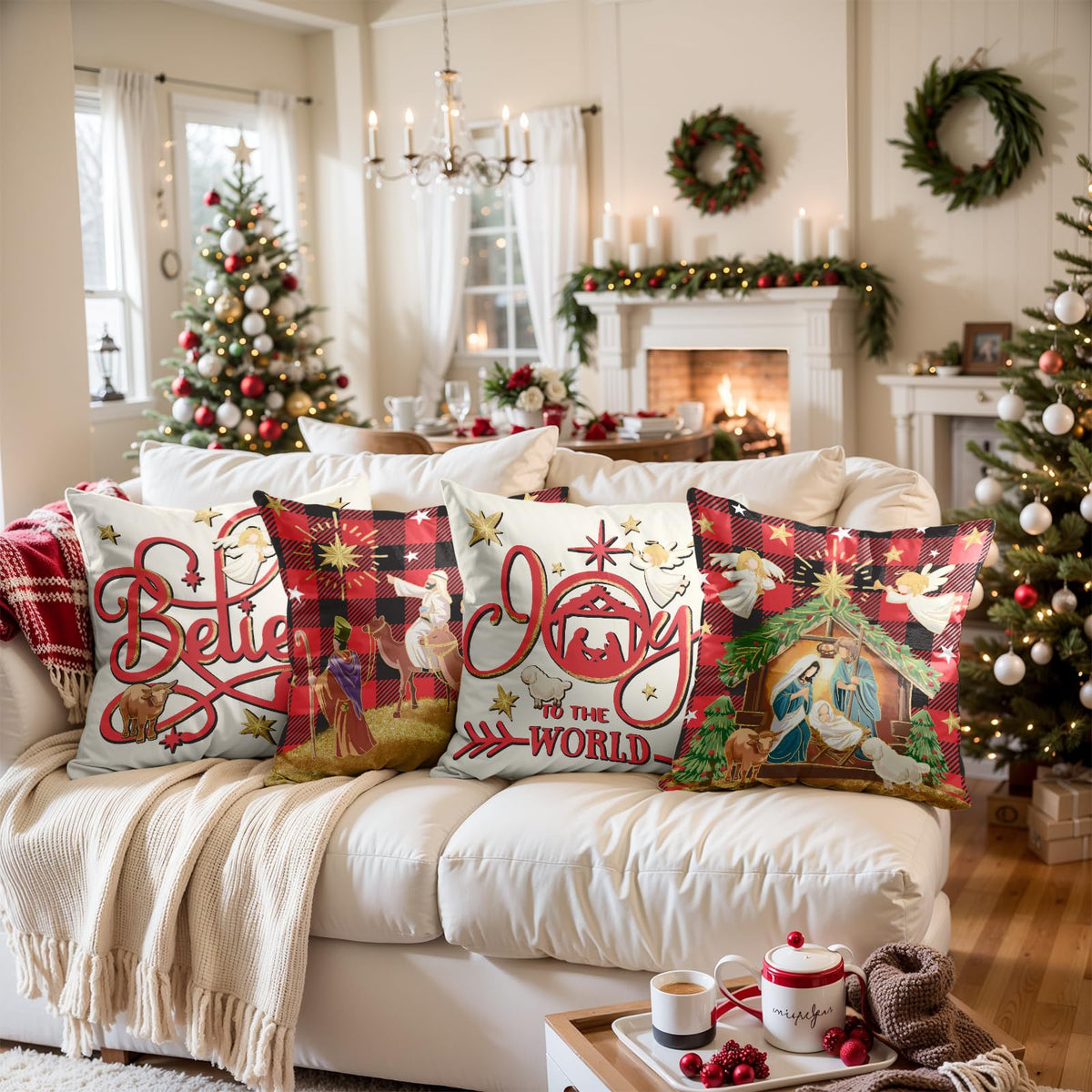 Navy Velvet Christmas Pillow Covers, Set of 4